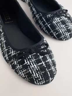 Zwart/wit tweed - Ballerina's met ronde neus