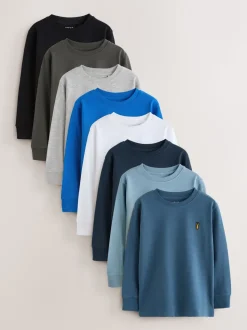 Zwart/wit/blauw - Verpakking van 8 zachte T-shirts met lange mouwen (3-16jr)