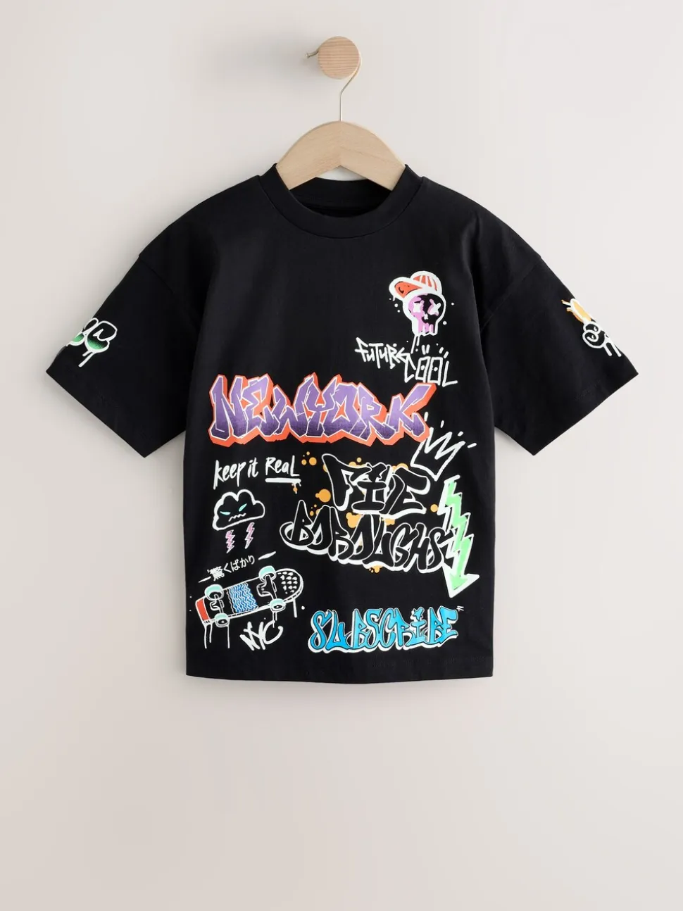 Zwart/wit/grijs - Verpakking van 3 relaxte T-shirts met grafische print en korte mouwen (3-16jr)