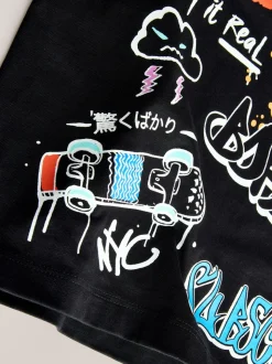 Zwart/wit/grijs - Verpakking van 3 relaxte T-shirts met grafische print en korte mouwen (3-16jr)