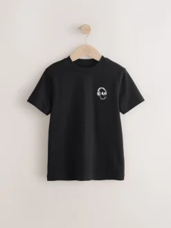 Zwart/wit/grijs gemêleerd/kaki - Verpakking van 4 T-shirts met kleine grafische print en korte mouwen (3 - 16 jr)