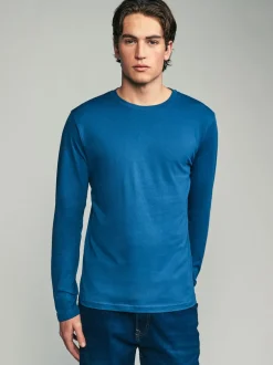 Zwart/Wit/Grijs/Blauw - Slim Fit - verpakking van 5 regular-fit T-shirts met lange mouwen van 100% katoen