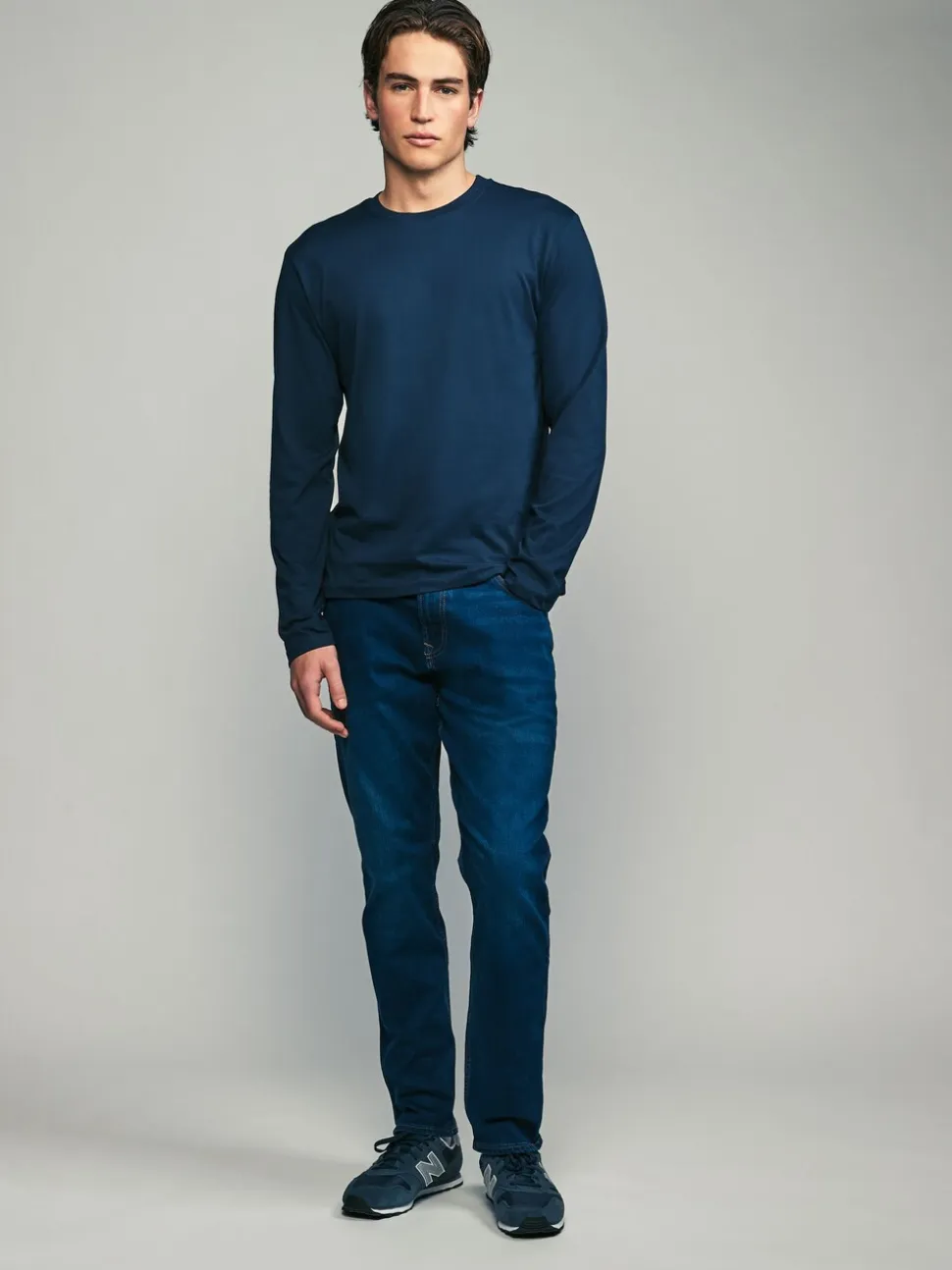 Zwart/Wit/Grijs/Blauw - Slim Fit - verpakking van 5 regular-fit T-shirts met lange mouwen van 100% katoen