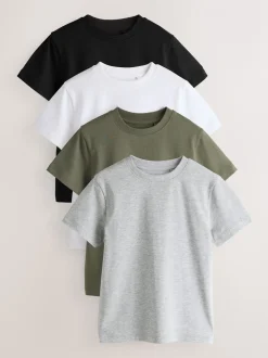Zwart/wit/grijs/kaki - Set van 4 T-shirts met korte mouwen (3-16 jr)
