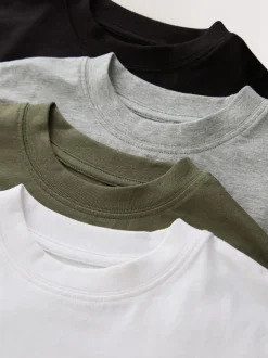 Zwart/wit/grijs/kaki - Set van 4 T-shirts met korte mouwen (3-16 jr)