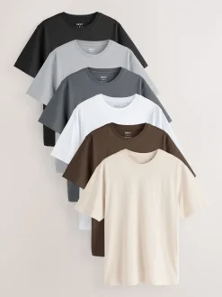 Zwart/Wit/grijs/leigrijs/kiezelkleurig/Bruin - Normale Pasvorm - Essential katoenen T-shirts verpakking van 6