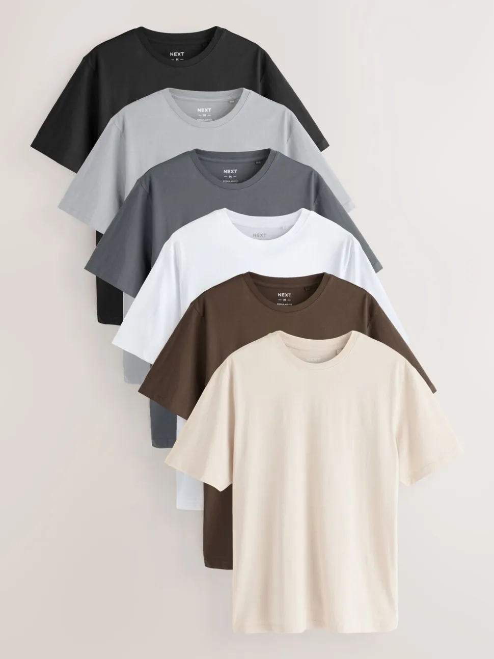 Zwart/Wit/grijs/leigrijs/kiezelkleurig/Bruin - Normale Pasvorm - Essential katoenen T-shirts verpakking van 6