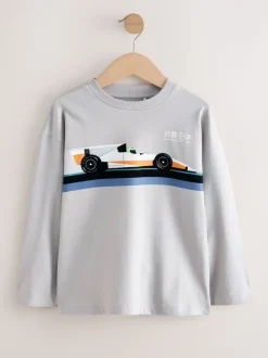 Zwart/wit/grijze auto's - 3 Relaxed Fit T-shirts met grafische print en lange mouwen (3-16jr)
