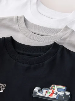 Zwart/wit/grijze auto's - 3 Relaxed Fit T-shirts met grafische print en lange mouwen (3-16jr)