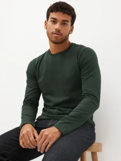 Zwart/wit/marineblauw/groen/bordeauxrood - Normale Pasvorm - verpakking van 5 regular-fit T-shirts met lange mouwen van 100% katoen